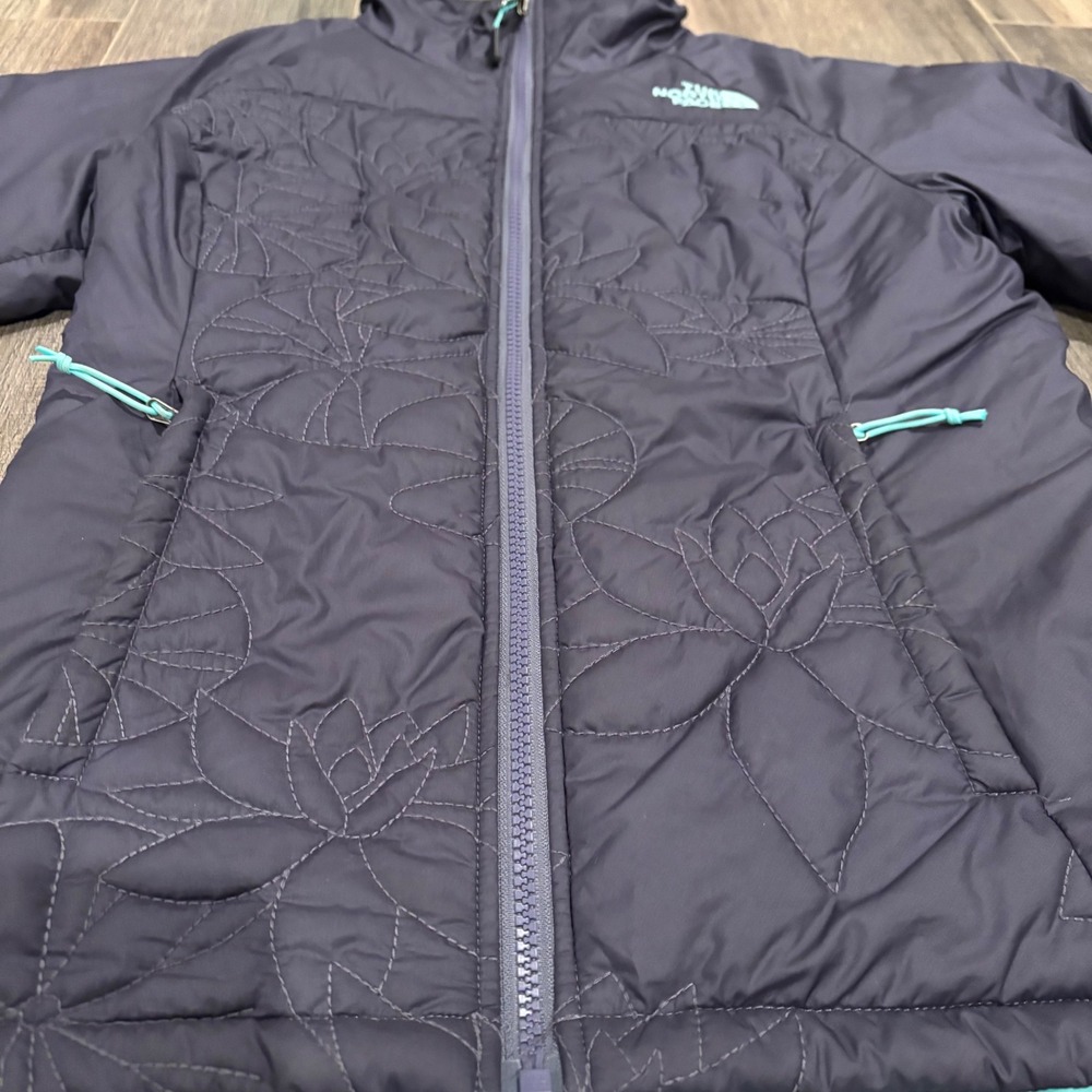 The North Face Womens Floral Quilted Insulated Jacket Gray Teal XS Full Zip - Picture 4 of 10